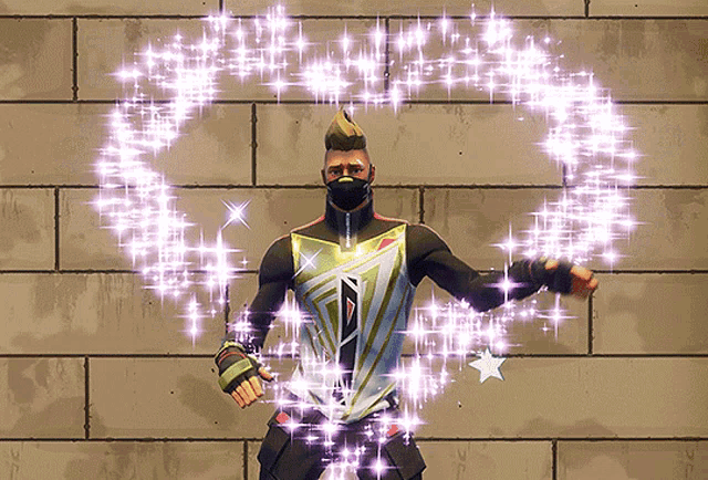 a man in a mask stands in front of a brick wall with a heart shaped glowing circle around him