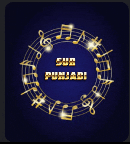 a blue background with gold music notes and the words sur punjabi in the center