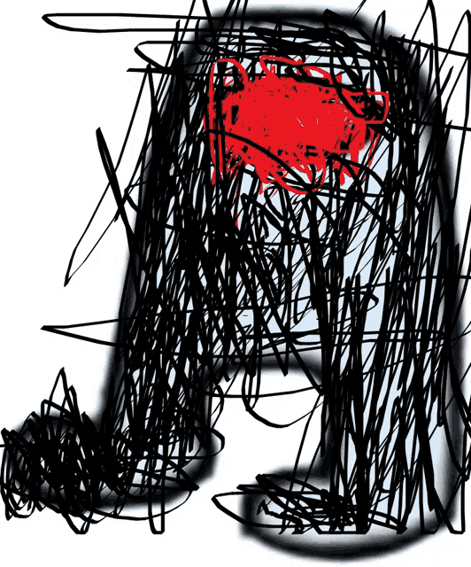 a drawing of a person with a red heart in their eye