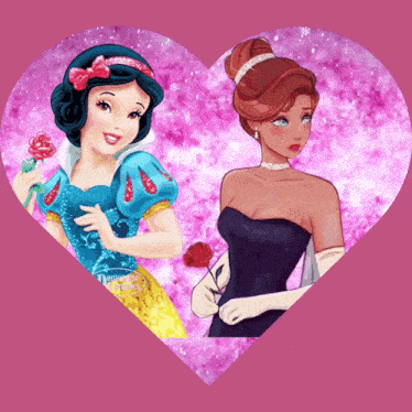 a picture of snow white and anastasia in a heart shaped frame