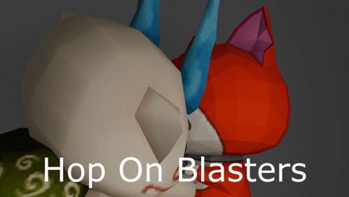 a picture of a cartoon character with the words hop on blasters below it
