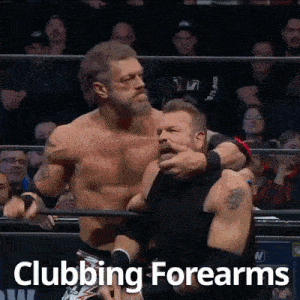 two men are wrestling in a ring with the words clubbing forearms written on the bottom