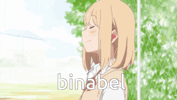 a girl and a boy are standing next to each other with the word binabel on the bottom right