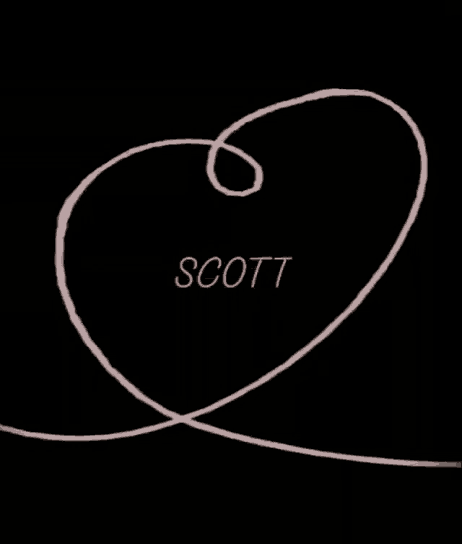 a black background with a pink swirl and the name scott on it