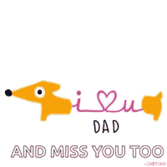a cartoon of a dog with the words `` and miss you too '' on it .