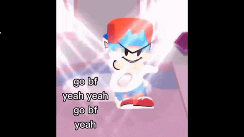 a cartoon character with sunglasses and a hat is standing in a room with a pink background .