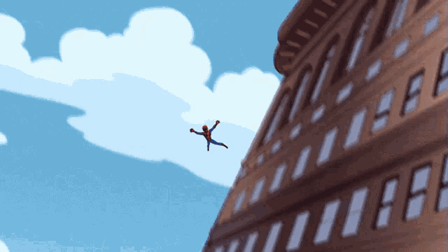 a cartoon drawing of a spider man flying through the air