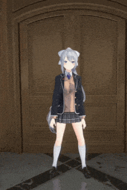a girl in a school uniform with a sign that says vr