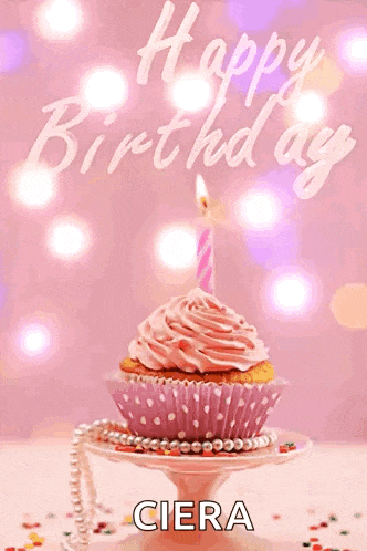 a birthday card with a pink cupcake and the name ciera on it