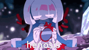 a cartoon character is holding a heart and the word hemosis is visible