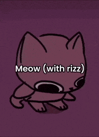 a cartoon cat with the words meow ( with rizz ) on it