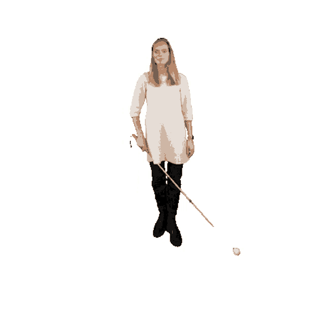 a woman in a white dress holds a golf club