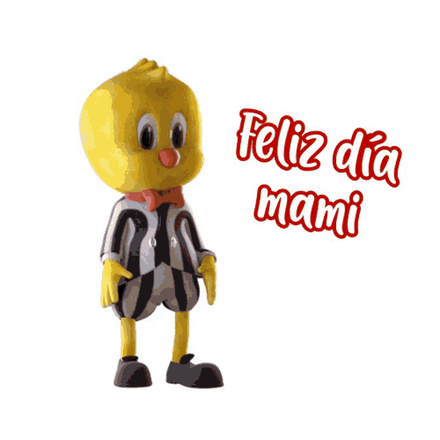 a cartoon character with the words feliz dia mami written on the bottom