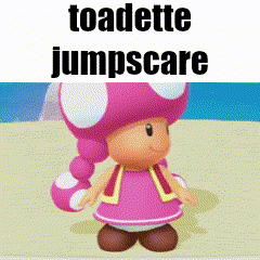 a picture of a toadette with the words toadette jumpscare above her