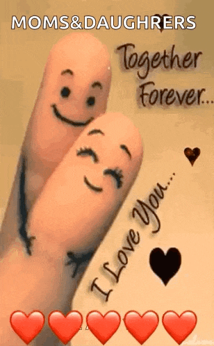 a couple of fingers with faces drawn on them and the words `` i love you `` .