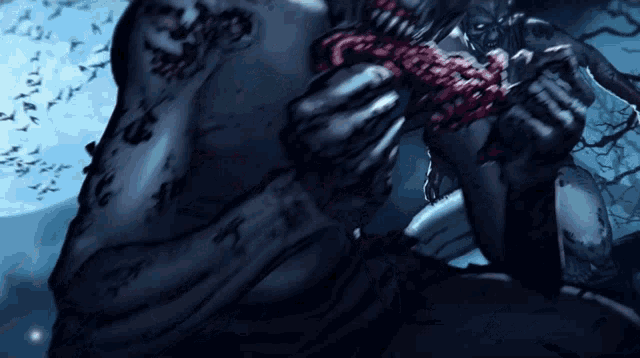 a painting of a monster with a rope around his neck