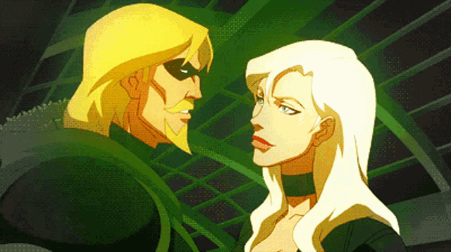 green arrow and black canary looking at each other in a cartoon