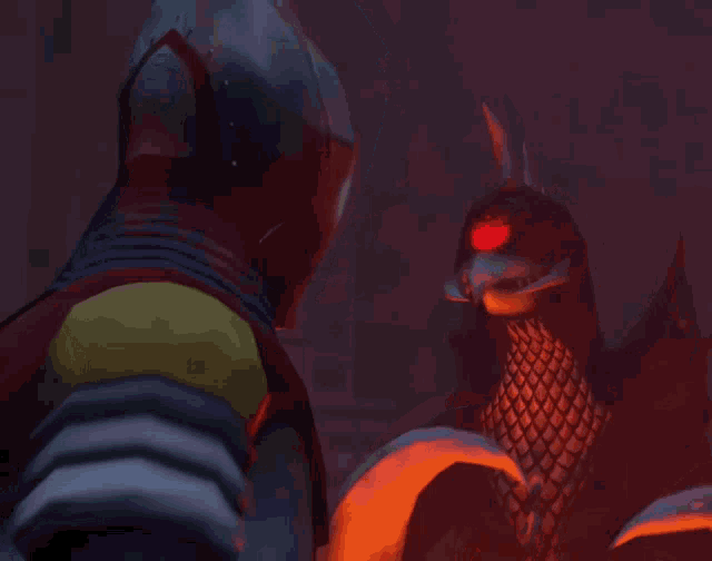 a cartoon character with glowing eyes and a red eye