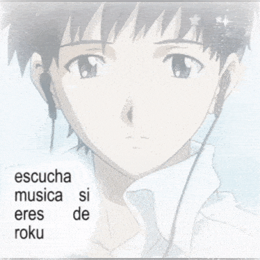 a picture of a boy with ear buds and the words escucha musica si eres de roku