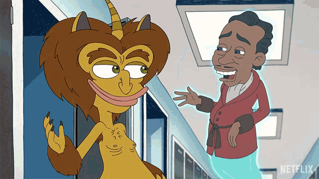 a cartoon of a monster and a man with netflix written in the corner