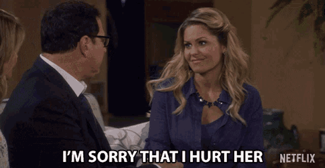 a woman in a blue shirt says i 'm sorry that i hurt her netflix