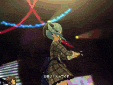 a girl in a plaid dress stands on a stage with a microphone in her hand