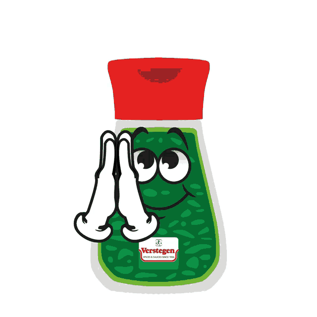 a bottle of verstegen sauce with a cartoon face