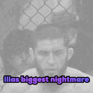 a black and white photo of a shirtless fighter with the caption " ilias biggest nightmare "