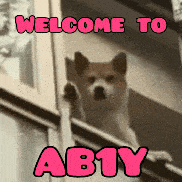 a picture of a dog with the words welcome to ab1y on it