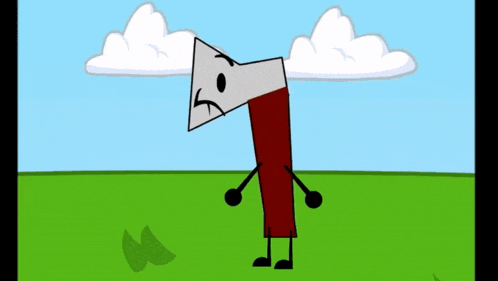 a cartoon axe is standing in a field with a cloud in the background .