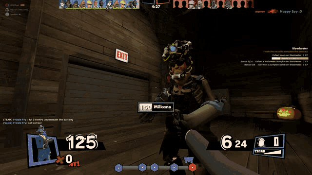 a video game screen shows a skeleton and a man holding a gun