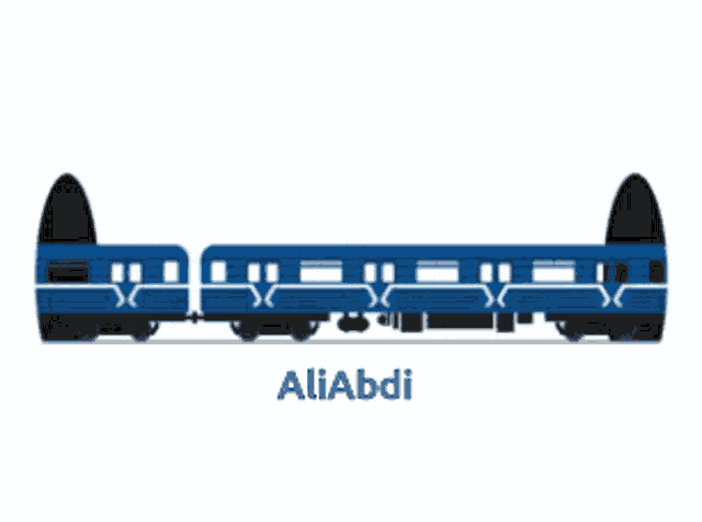 a blue train is labeled aliabdi on the bottom