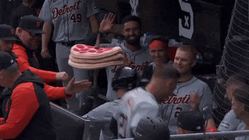 Detroit Tigers Mark Canha GIF - Detroit Tigers Mark Canha Pizza Party Spear GIFs