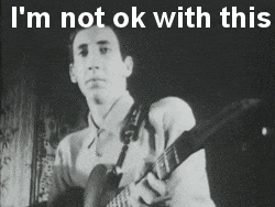 a black and white photo of a man playing a guitar with the words i 'm not ok with this above him