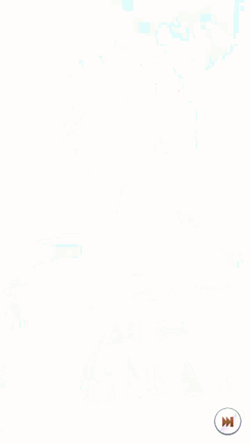 a girl with purple hair is floating in the air with a play button below her