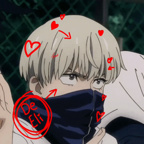a close up of a person 's face with hearts and a red circle that says " de eli "