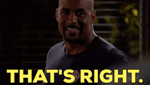 a man is pointing at the camera with the words `` that 's right '' written in yellow .