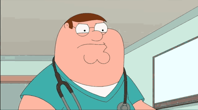 peter griffin from family guy is wearing a stethoscope