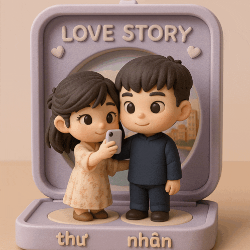 a figurine of a boy and a girl with the words love story written on it