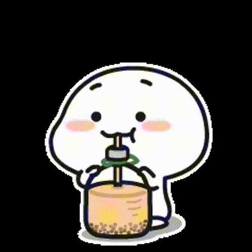 a cartoon character is drinking a cup of bubble tea .