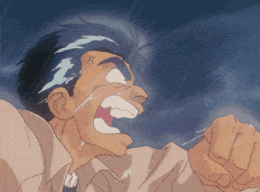 a cartoon man is screaming in the rain