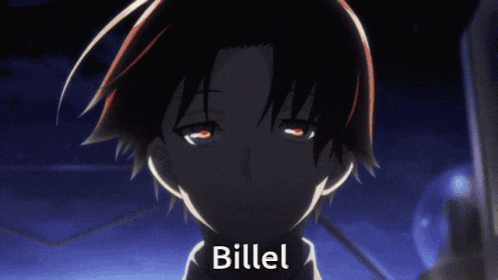 a close up of a person 's face with billel written on the bottom
