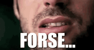 a close up of a man 's mouth with the word forse written above it .
