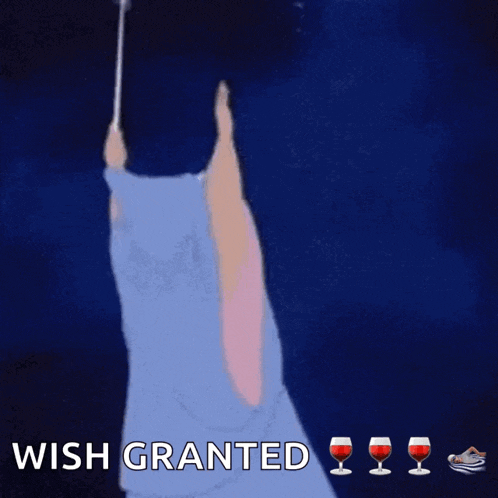 a cartoon of a fairy holding a wand with the words wish granted