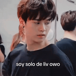 a young man in a black shirt is standing in front of a mirror and saying soy solo de liv owo .