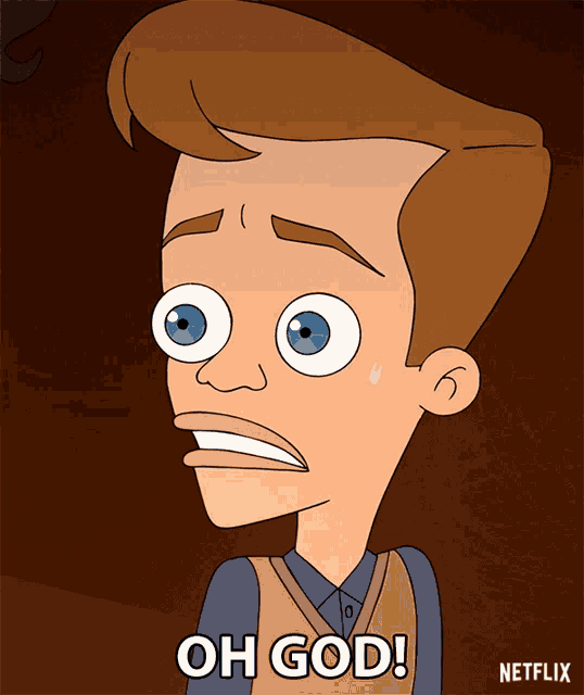 a cartoon of a man with a surprised look on his face says oh god