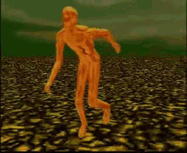 a man in a yellow suit is running on a dirt field .