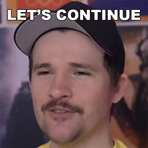 a man with a mustache is wearing a hat and says let 's continue
