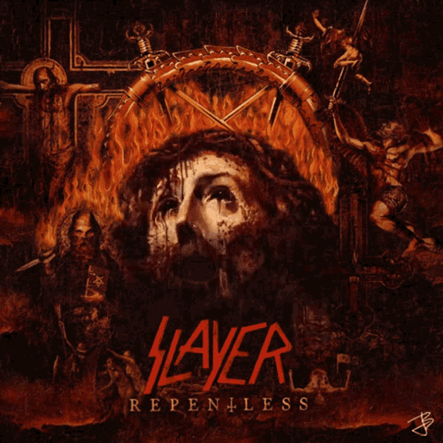 a poster for slayer 's repentless album shows jesus on the cover