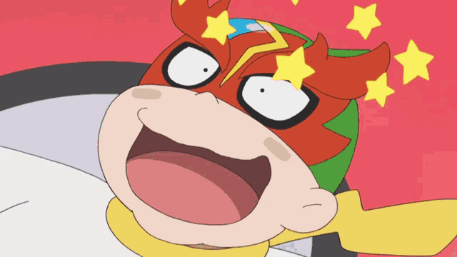a cartoon character wearing a superhero mask with stars on his eyes